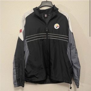 Vintage Pittsburgh Steelers Windbreaker Jacket Black Gray White Size Large